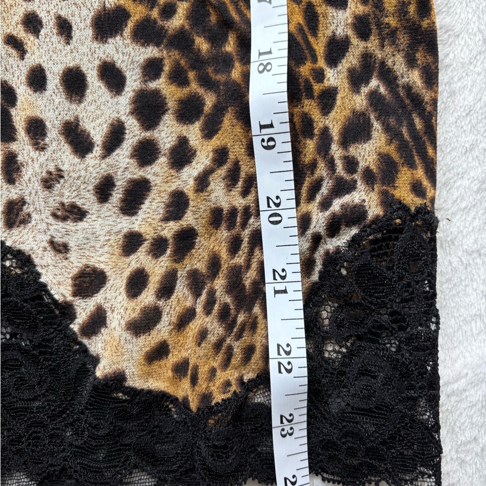 Betsy Johnson Leopard Print Midi Skirt with Black Floral Lace Trim - Picture 5 of 5